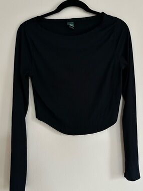 Long Sleeve Boat Neck Cropped & Ribbed Shirt